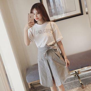 Set: Letter Short-sleeve T-shirt + Midi Skirt