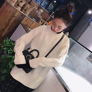 Contrast Trim Mock Neck Long Sweater