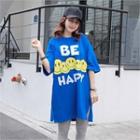 3/4-sleeve Lettering Smile Print T-shirt