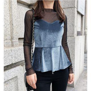 Mock Two-piece Long-sleeve Velvet Top