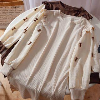 Mock Two-piece Bow Accent Frill Trim Knit Dress