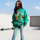 Long-sleeved Distressed Loose-fit Strappy Pullover