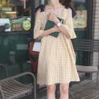 Cut-out Checked Dress