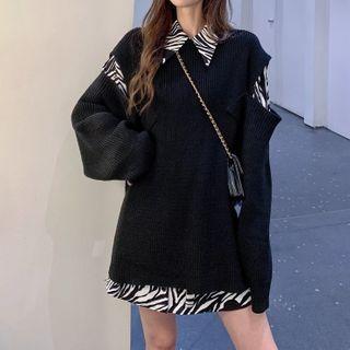 Zebra Shirt Dress / Cut Out Sweater