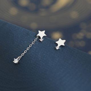 Asymmetrical Star Drop 925 Sterling Silver Earring 1 Pair - As Shown In Figure - One Size