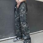 High Waist Camo Printed Cargo Straight Leg Jeans