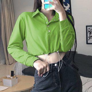 Polo-neck Drawstring Cropped Sweatshirt