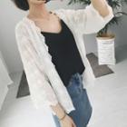 Lace-trim Floral Embroidered Chiffon Cardigan White - One Size