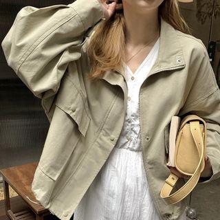 Long-sleeve Lapel Cropped Plain Jacket