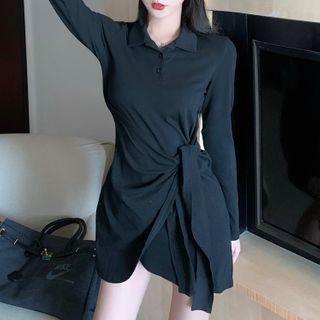 Long Sleeve Knotted Polo Dress
