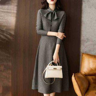 Long-sleeve Bow Knit Midi Dress