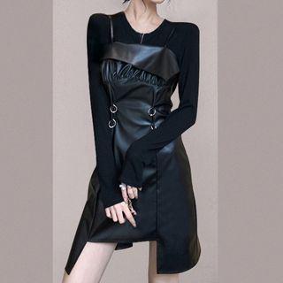 Set: Long-sleeve A-line Dress + Long-sleeve T-shirt