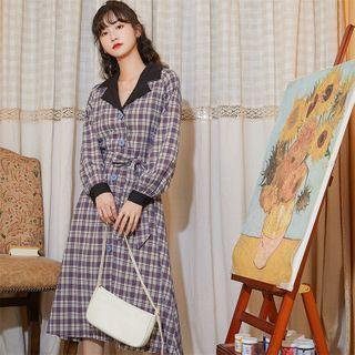 Plaid Tie-waist Midi A-line Shirtdress