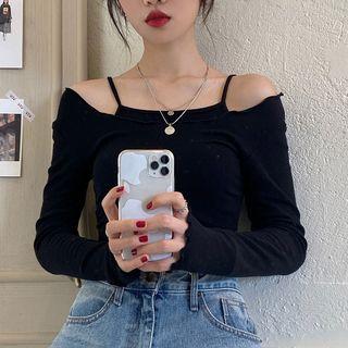 Mock Two-piece Long-sleeve Off-shoulder Top