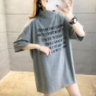 Elbow-sleeve Mock-neck Lettering Print T-shirt