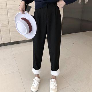 Crew-neck Asymmetric Cardigan / Cropped Straight-cut Pants