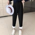 Crew-neck Asymmetric Cardigan / Cropped Straight-cut Pants