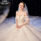 Cold-shoulder Floral Embroidered A-line Wedding Gown