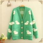 Sheep Printed V-neck Knitted Cardigan