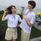 Couple Matching Tie Neck Short-sleeve T-shirt / Cropped Pants / Shorts