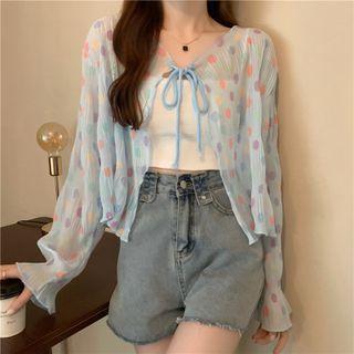 Wavy Trim Long-sleeve Cropped Cardigan