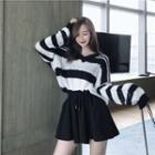 Striped Sweater / Wide Leg Shorts