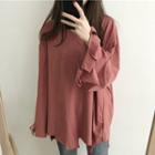 Plain Irregular Long-sleeve T-shirt