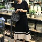 Crew-neck Long-sleeve Midi Knitted Dress Black - One Size