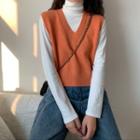 Long-sleeve Turtleneck T-shirt / V-neck Sweater Vest