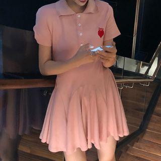 Short-sleeve Embroidered Heart A-line Mini Dress