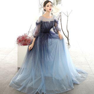 3/4-sleeve Gradient A-line Gown