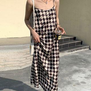 Spaghetti-strap Check Maxi Dress / Camisole Top
