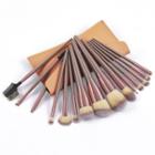 Set Of 15: Makeup Brush With Bag Set Of 15 - With Bag - Dark Brown - One Size