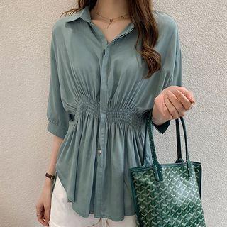 Elbow-sleeve Gathered Waist Shirt