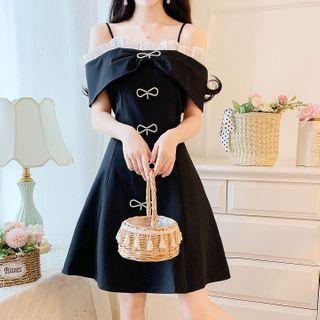 Cold-shoulder Ribbon Mini A-line Dress