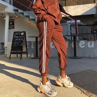 Band-waist Contrast-trim Fleece-lined Pants