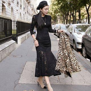 Long-sleeve Lace Midi Mermaid Dress