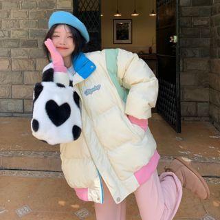 Color-block Lettering Padded Zipped Jacket Off-white - One Size