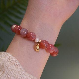 Faux Crystal Bracelet Light Red & Gold & White - One Size