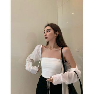 Plain Tube Top / Long-sleeve Shrug / Mini Pencil Skirt