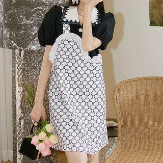 Mock Two-piece Short-sleeve Pattern Dress