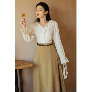 Set: Collared Top + A-line Skirt