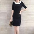 Short-sleeve Two-tone Sheath Dress