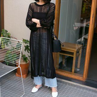 Spaghetti Strap Crinkled Maxi Dress / Midi Open Knit Dress
