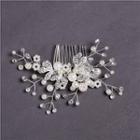 Faux Pearl Rhinestone Floral Bridal Hair Comb Silver - One Size