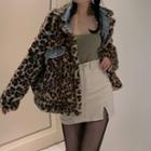 Leopard Print Fleece Panel Denim Jacket