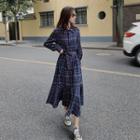 Plaid Single-breasted Tie-waist Maxi Dress