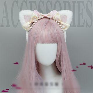 Cat Ear Chenille Faux Pearl Headband
