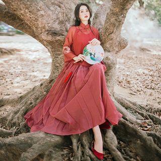 Traditional Chinese Long-sleeve Top / Camisole Top / A-line Mai Skirt