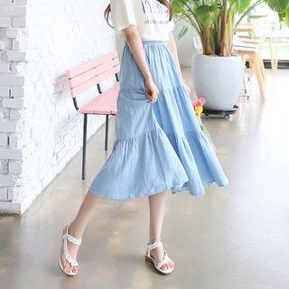 Band-waist Midi Tiered Skirt Sky Blue - One Size